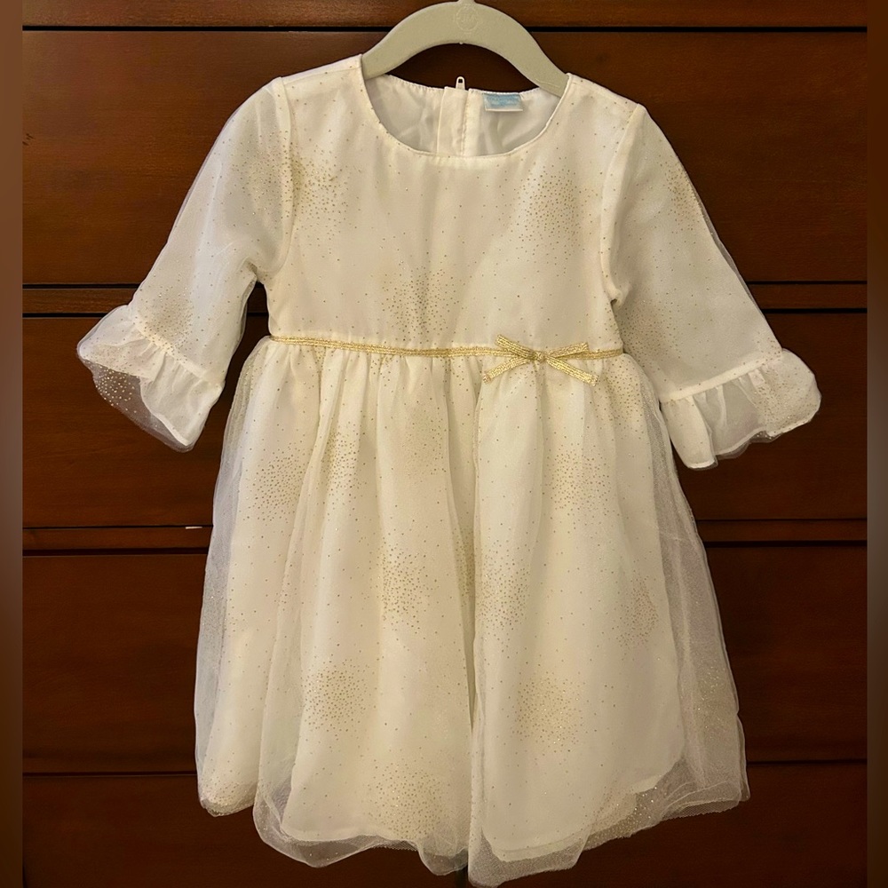 Worn once! Edgehill Holiday Collection Gold and Ivory Sparkle Dress 3T